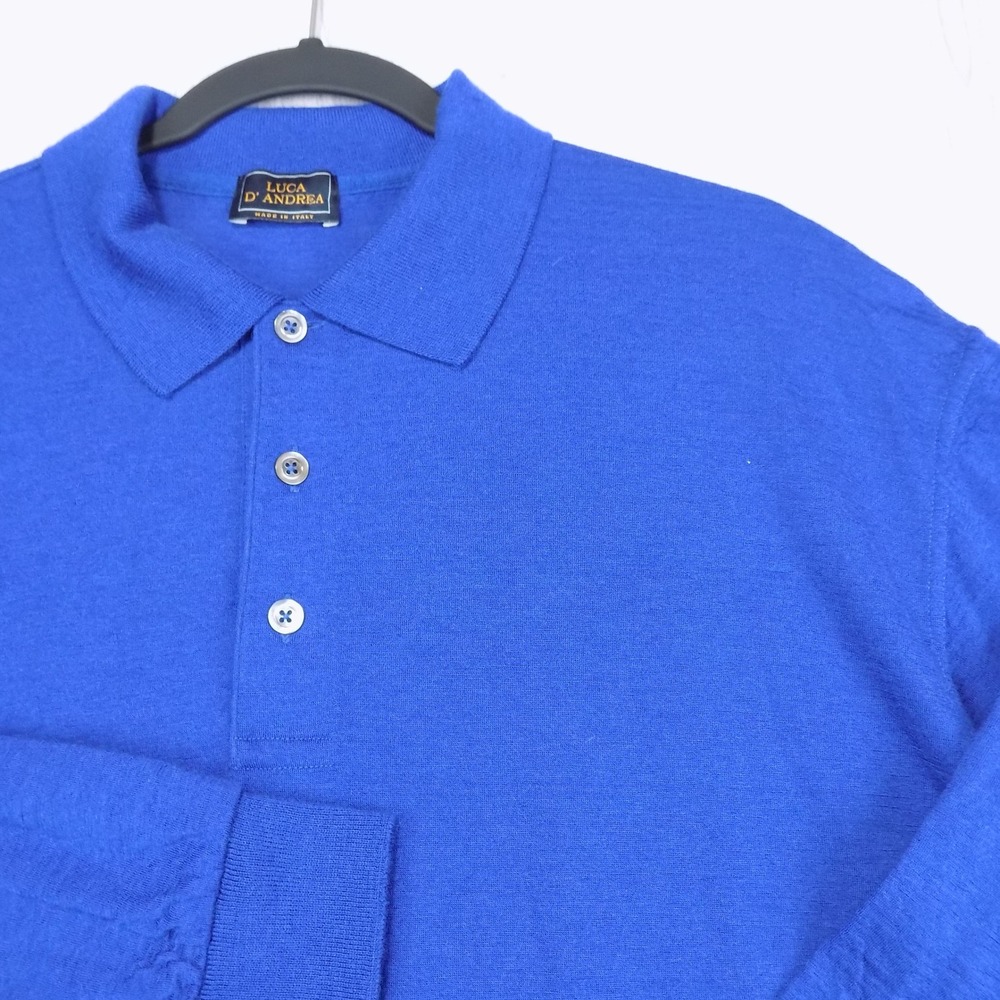 Luca D'Andrea 100% Merino Wool Polo Sweater Mens XL Blue Long Sleeve Italy